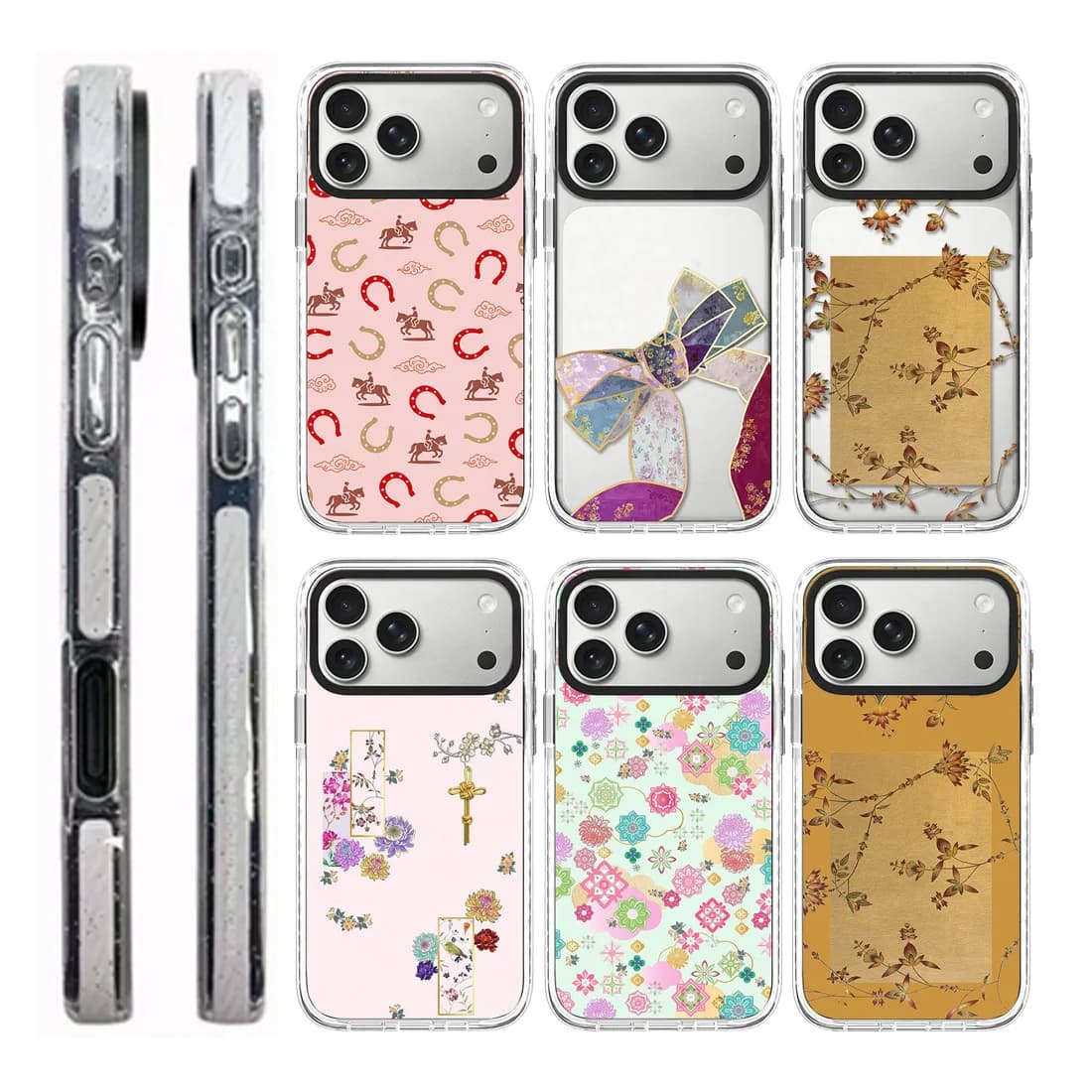 White Border Impact Magnetic Phone Cover for IPhone 12 13 14 15 16 17 Pro Max Case for IPhone 17 Air Bowknot Horses Pattern