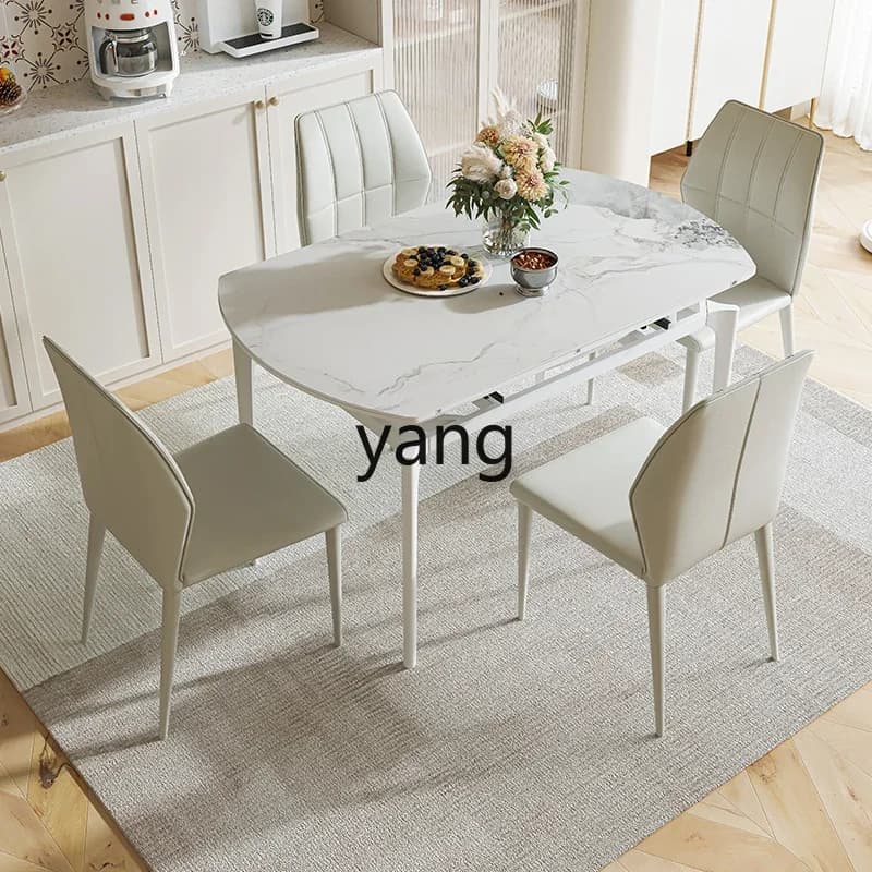 LTT telescopic dining table variable round table modern cream wind small apartment rock slab dining table