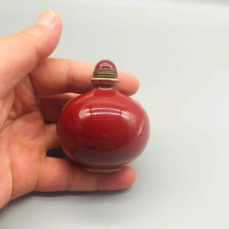 Antique-Style Red Glaze Porcelain Snuff Bottle- Functional Folk Art Collectible Gift and Decorative Prop