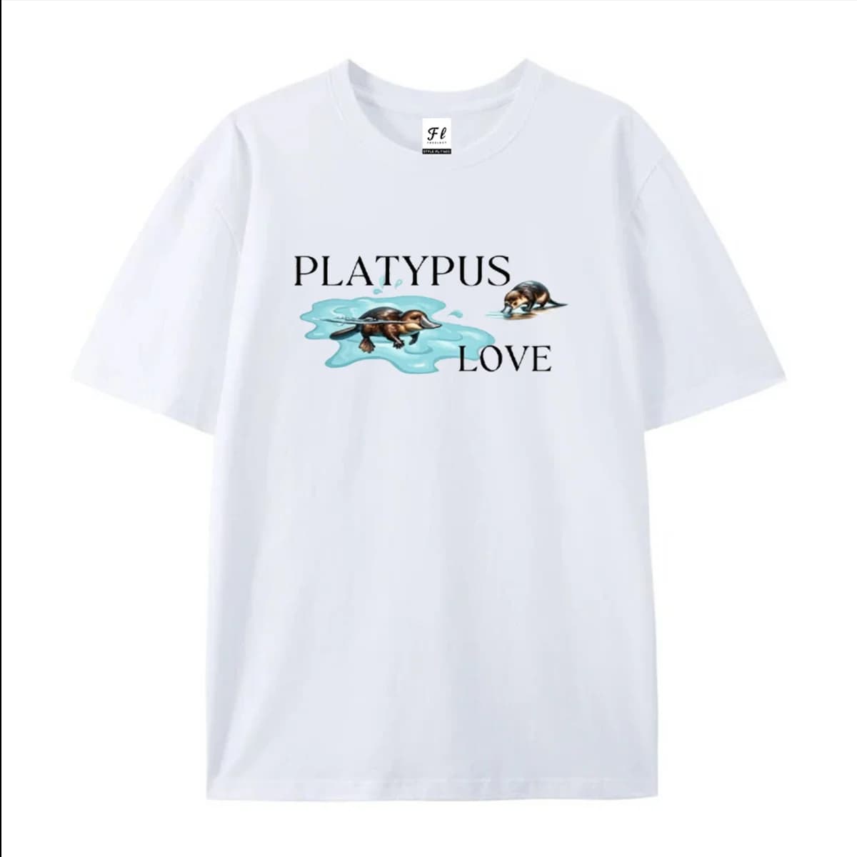Platypus Love Graphic Short Sleeve T‑Shirt Cute Australian Animal Water Splash Print Tee Casual Cotton Tops for Animal Lovers