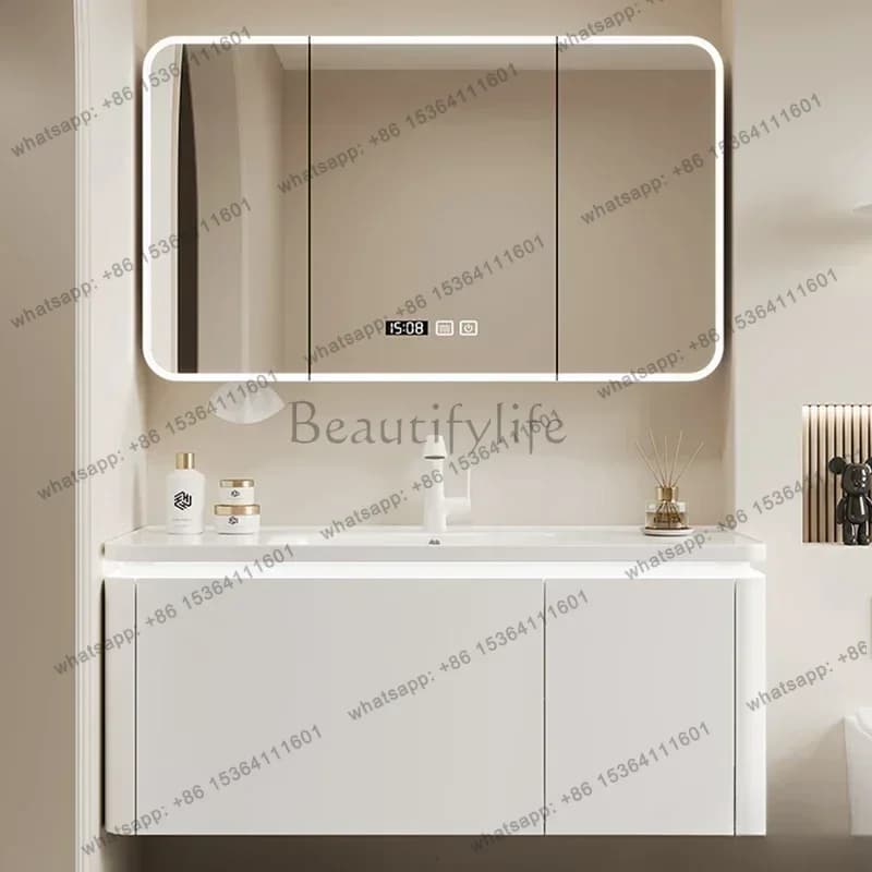 Cream Style Luxury Bathroom Cabinet Vanity Combo Vanity with Sink Smart Mirror Cabinet Simple Furniture