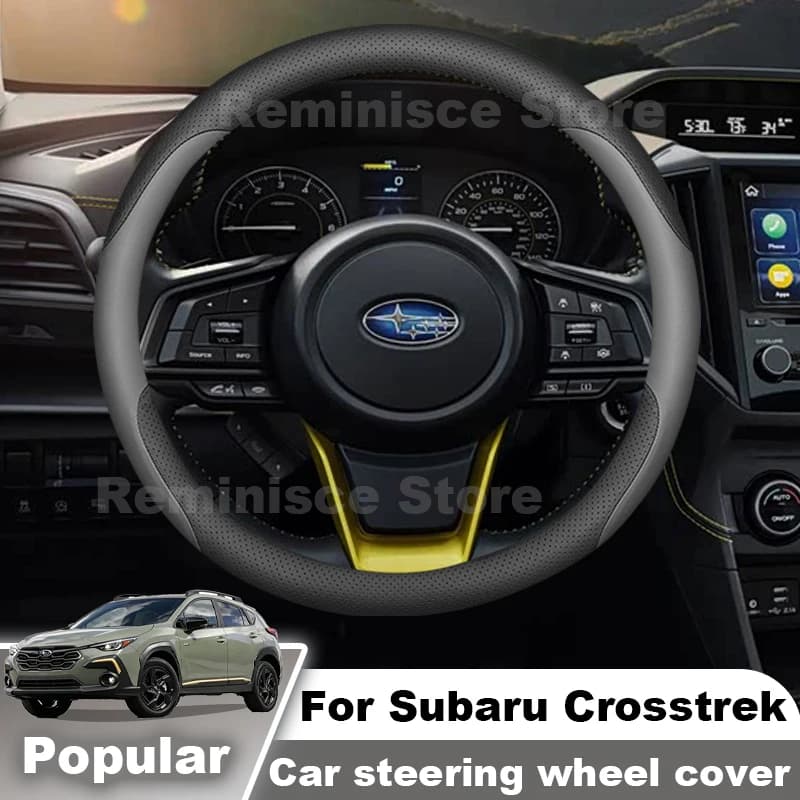 Leather Car Steering Wheel Cover For Subaru Crosstrek 2024 2025 2026 Non Slip Steering Wheel Cover Subaru Crosstrek Accessories