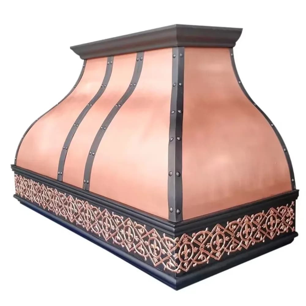 Yang Kitchen Copper Range Oven Hood Hand Made Copper Vent Hood Classic Hammered Baroque Design Hood