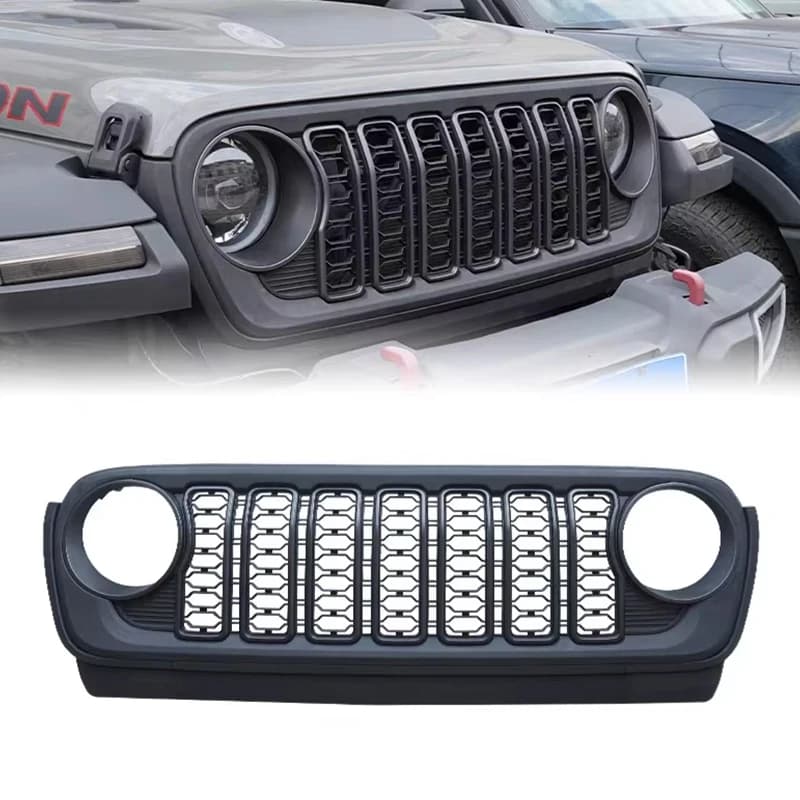 For Jeep Wrangler JL JT Gladiator 2018-2023 2024 Facelift Front Grille With or Without Camera Hole ABS Blackout JK JKU Upgrade