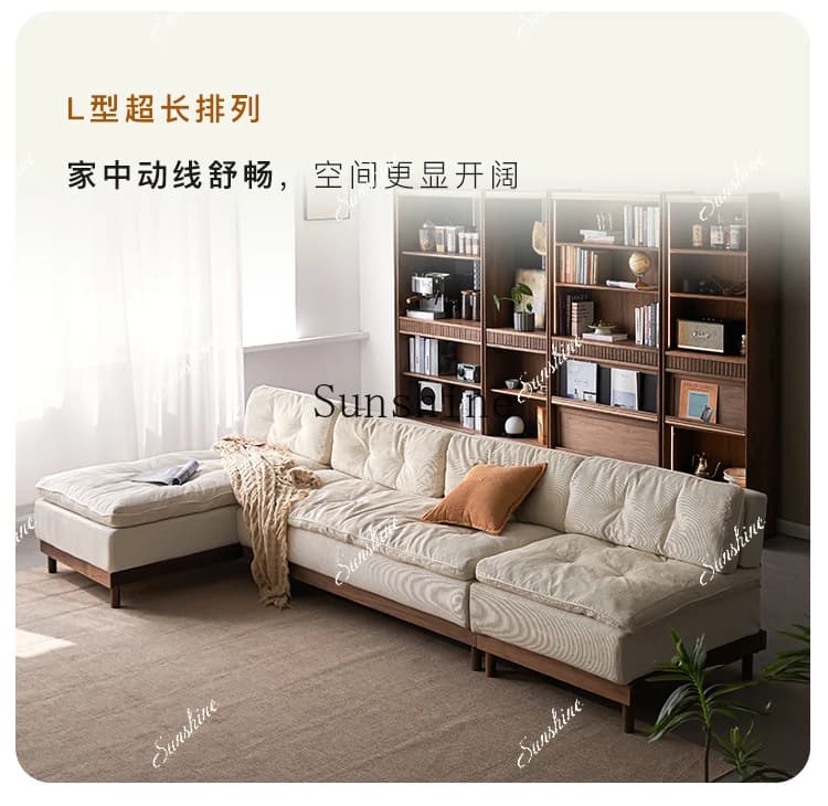 Fabric sofa combination single double living room furniture small apartment solid wood retro  FT