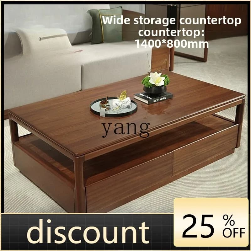 LH New Chinese Ebony Coffee Table Storage Long Coffee Table Tea Table Modern Solid Wood Furniture