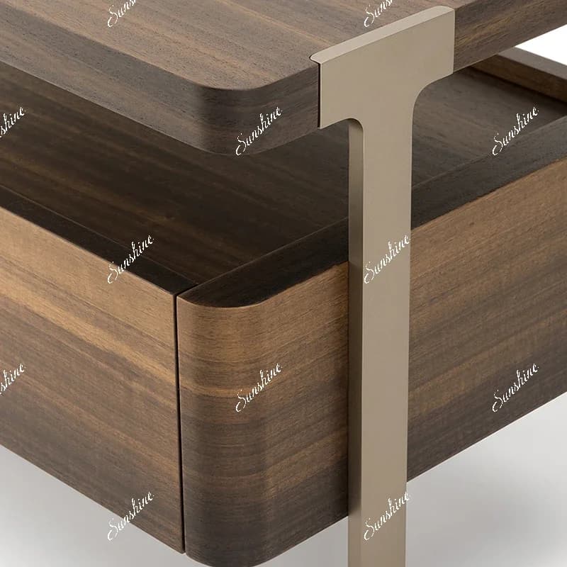 MItalian minimalist walnut solid wood hotel bedside table wood grain bedside table
