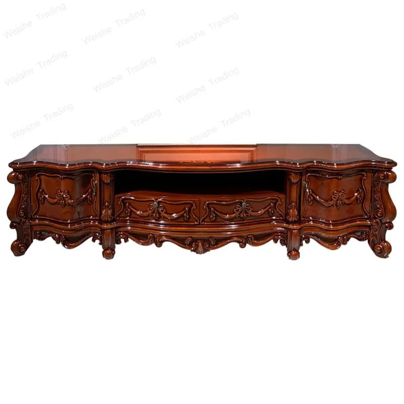 European all-solid wood TV cabinet American living room luxury villa dark paint retro 2026 new whole house furniture