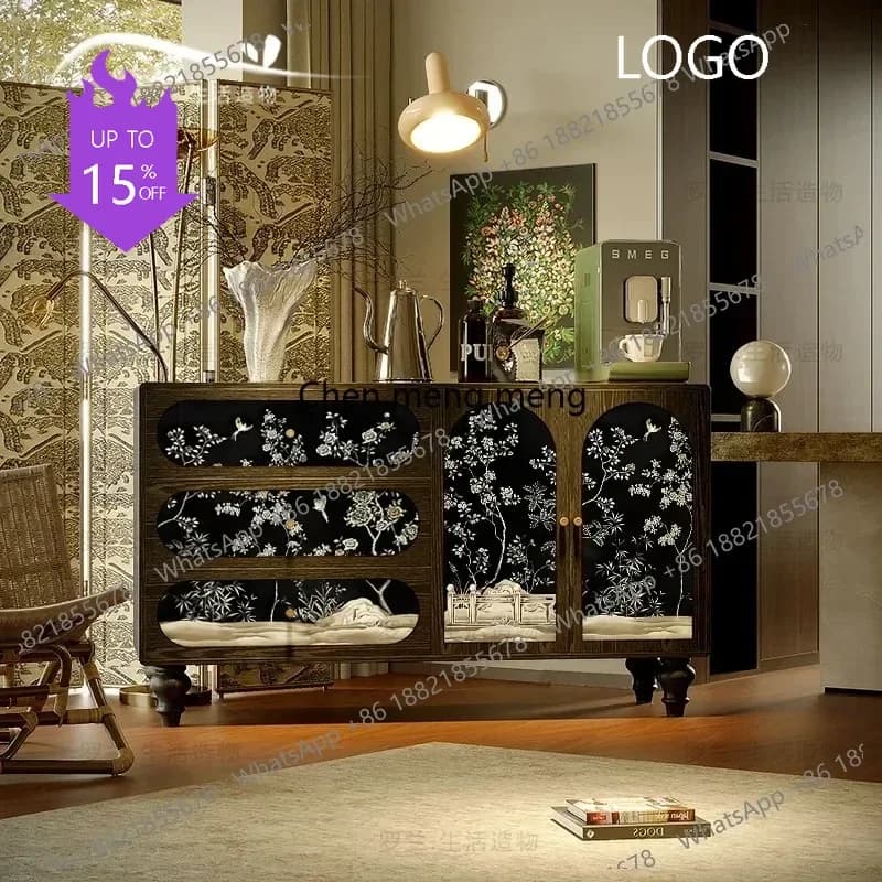P3  French retro style solid wood chest, bedroom bedside storage decorative cabinet