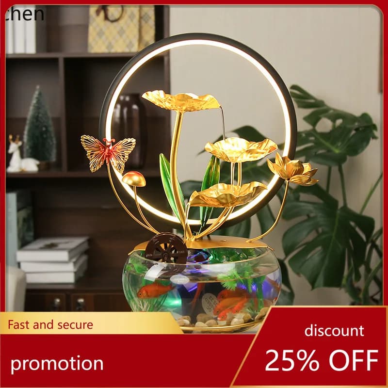 CZ Desktop Home Glass Fish Tank Water Feature Ornament Office Living Room Entryway Landscape Fountain Decoration