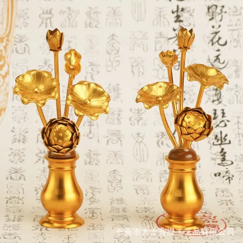 X5-15  handmade buddha vase lotus buddhist hall artificial bouquet gilt lotus painted home buddha ornaments