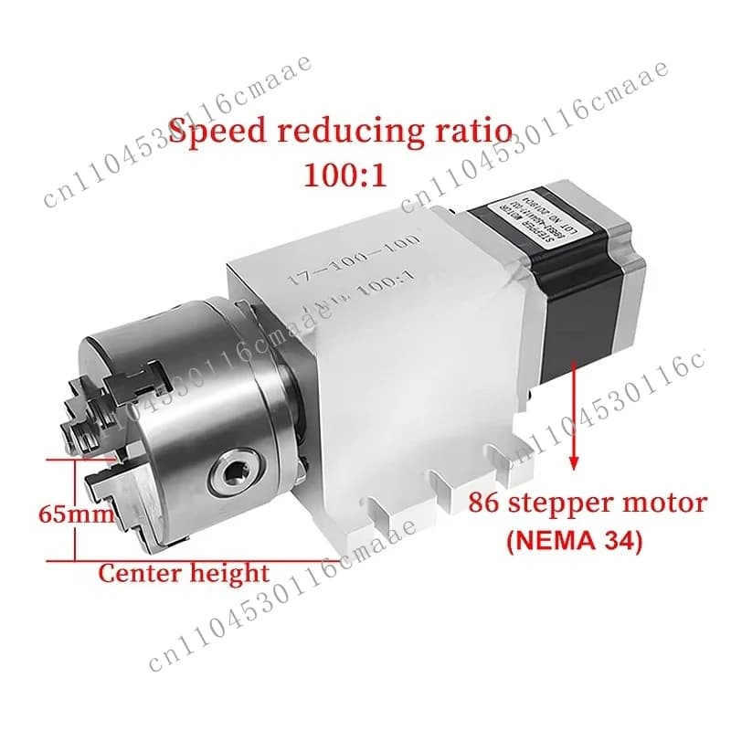 17-100-100A Rotary Axis with 100mm Chuck 3/4jaw 86mm NEMA 34 Motor Gearbox Indexing Head Control Box for CNC Milling Machines