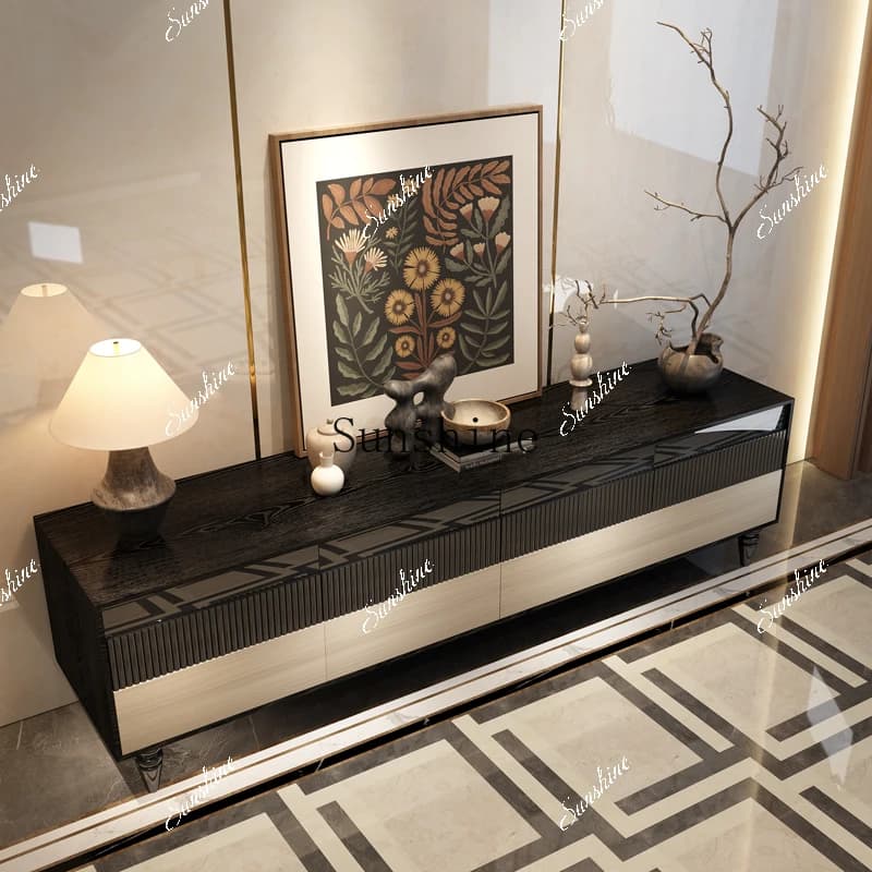 French retro villa living room high-end storage solid wood TV cabinet coffee table combination  FT