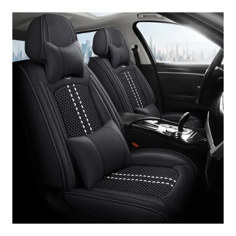 Black Pu Pvc Ice Silk Business Leather Car Seat Covers With Headrest For Sportage Accent Santana Ranger Tucson Crv Lulu An10
