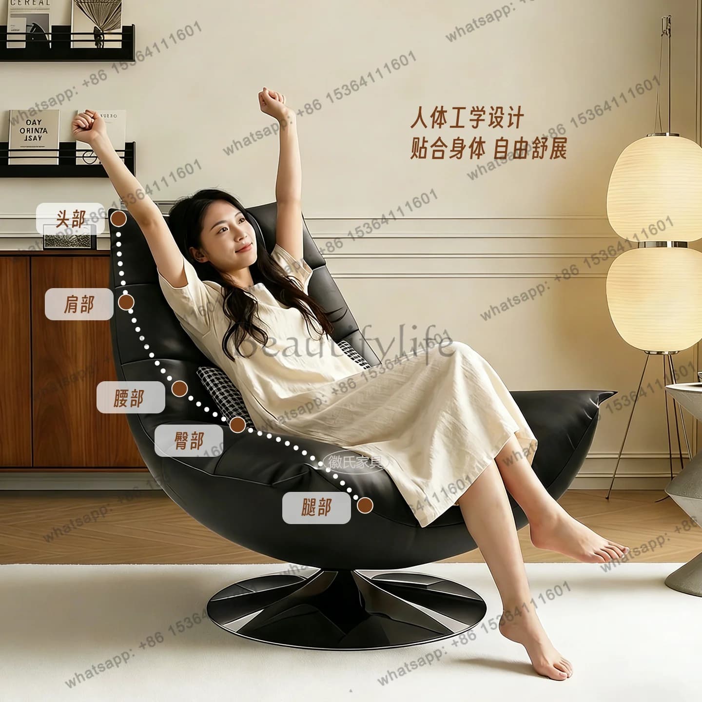 Minimalist single sofa chair rotatable balcony living room leisure ecological leather swivel chair