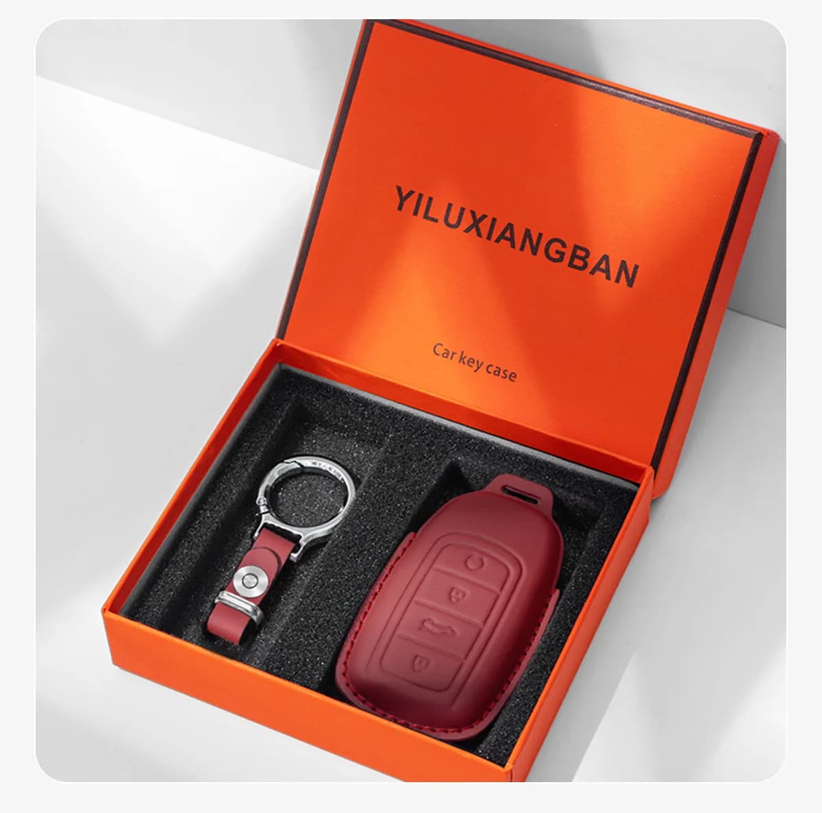 For Tiggo 8L Car Key Cover, First-layer Cowhide, High-end Key Case Buckle, Men's and Women's Interior Modification