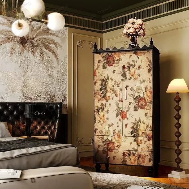 French medieval retro solid wood high-end wardrobe home living room storage cabinet locker bedroom integrated