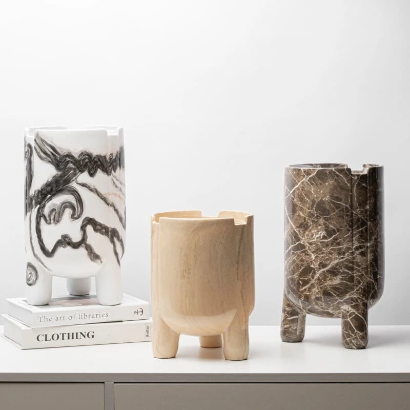 New Chinese Creative Ink Straight Resin Vase Flower Appliance Soft Decoration Model Room Living Room Tripod Flower