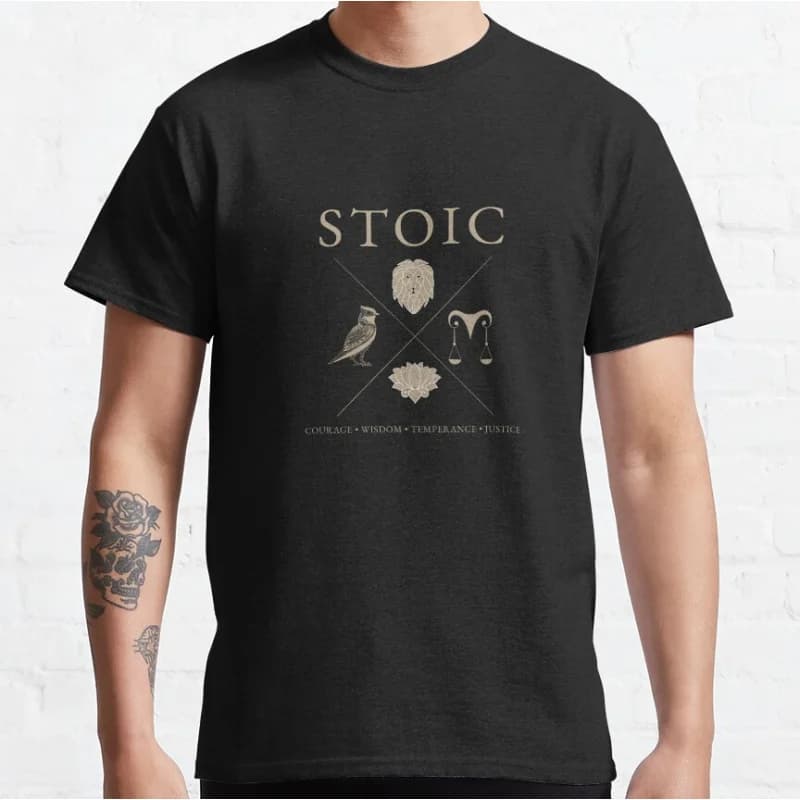 Stoicism, Stoic Virtues, Courage, Wisdom, Temperance and Justice Stoicism Team Stoic Humor Graphic T Shirts Large Size Tops