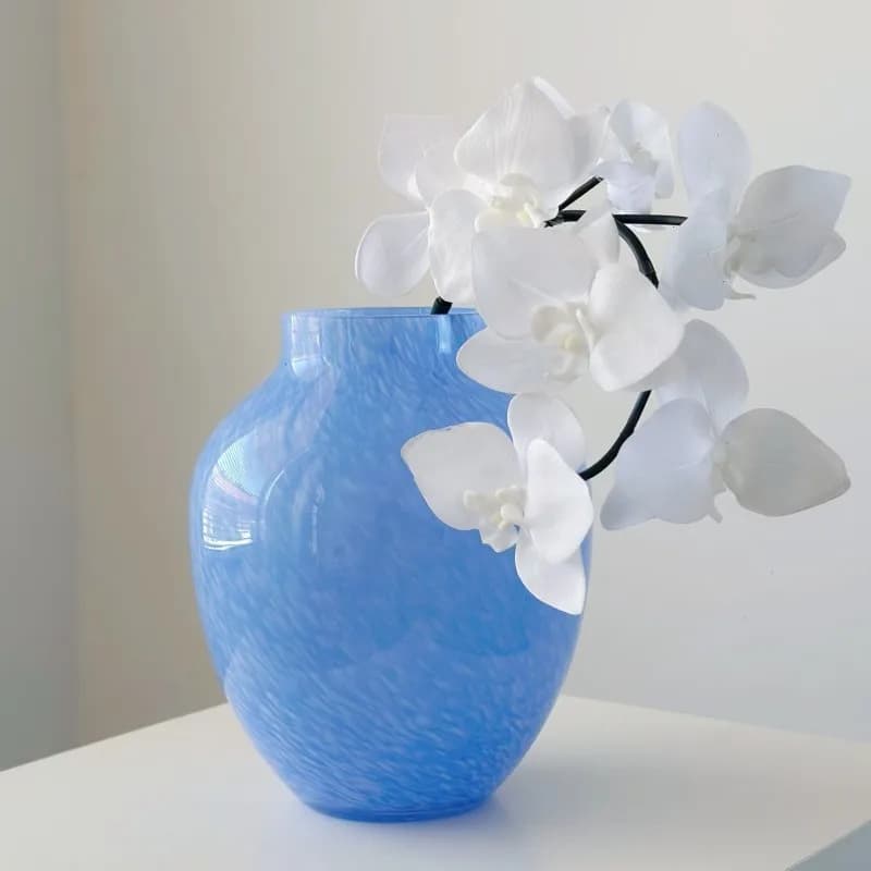 Nordic Big Belly Glass Vase  Blue Home Office Living Room Entrance Premium Sense Flower Arrangement Ornament Housewarming Gift