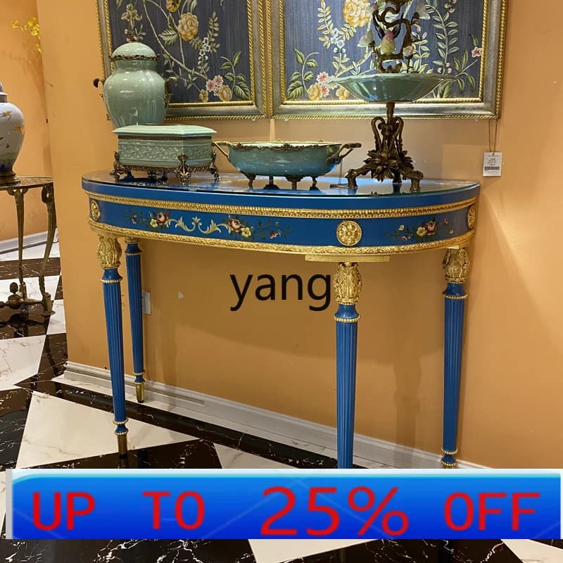 LH  French Romantic Luxury Solid Wood Painted Sapphire Blue Entryway Desk Entryway Mirror