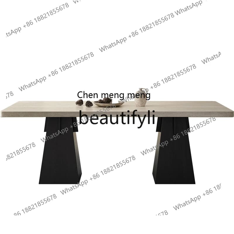 Italian rock slab dining table and chair combination modern simple designer high-end rectangular household solid wood table