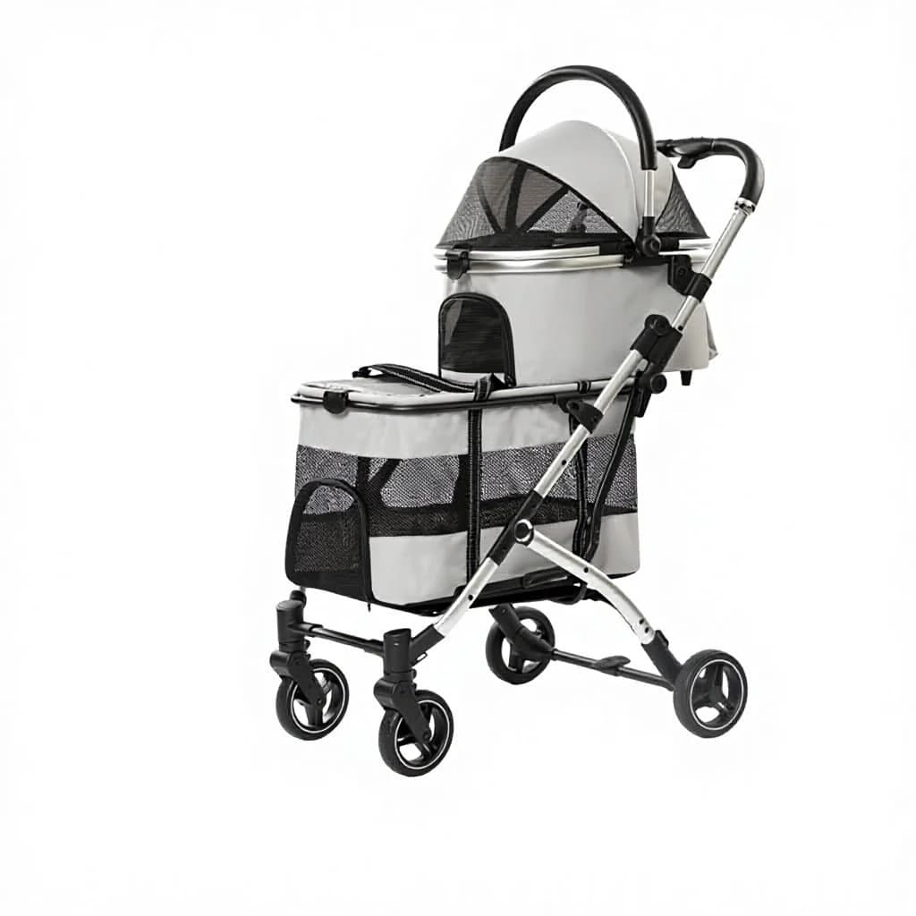 Cross-border Large Space Double Decker Detachable Foldable 4-Wheel Aluminum Alloy Oxford Cloth Pet Cart for Cats Dogs Wholesale