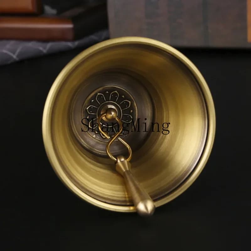 CLL carved rattle copper bell with handle, hand-cranked bell ornament, school class home desktop decoration brass bell