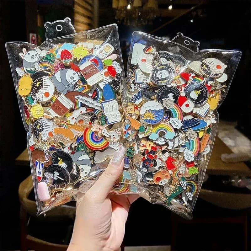 100Pcs Enamel Badges Pins Brooches Cute Cartoon Brooches for Child and Women Small Metal Jewelry with Many Different Shapes