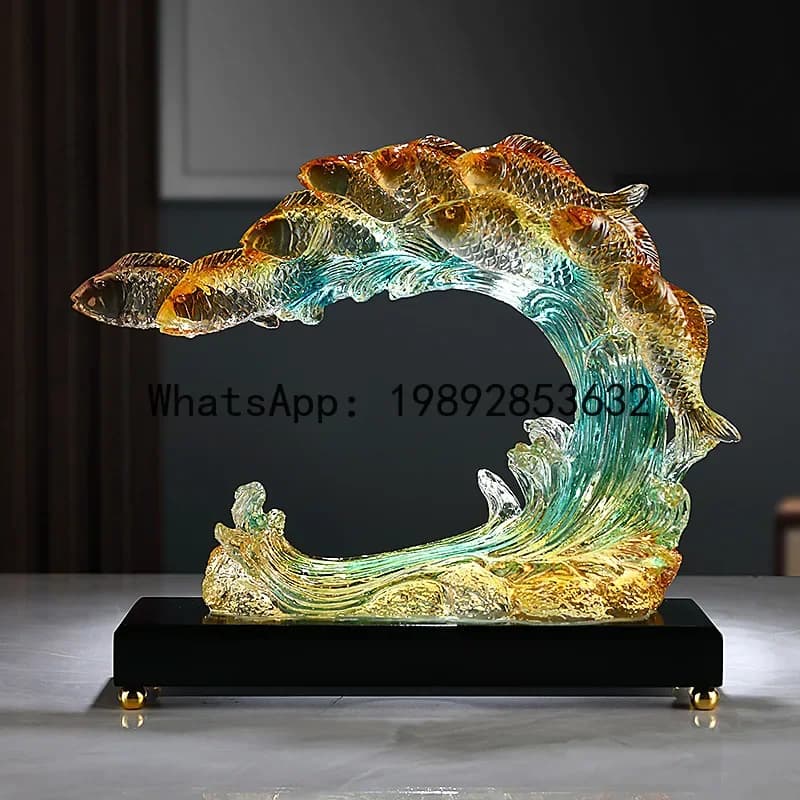 a17 Resin Handicrafts Transparent Colored Gradient Goldfish Simulation Animal Sculpture Wavy Fish Ornaments Home Decoration