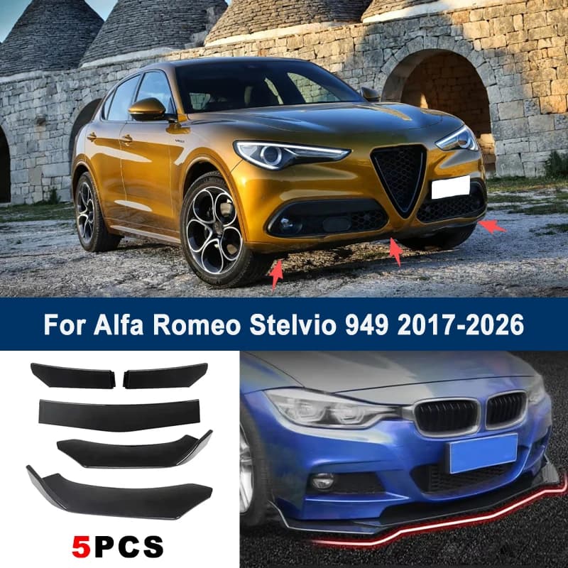 Adjustable 5Pcs Sectional Front Spoiler Lip For Alfa Romeo Stelvio 949 2017-2026 Front Bumper Splitter Sport Body Kit