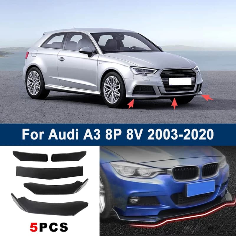 Adjustable 5Pcs Sectional Front Spoiler Lip For Audi A3 8P 8V 2003-2020 Front Bumper Splitter Car Exterior Sport Body Kit
