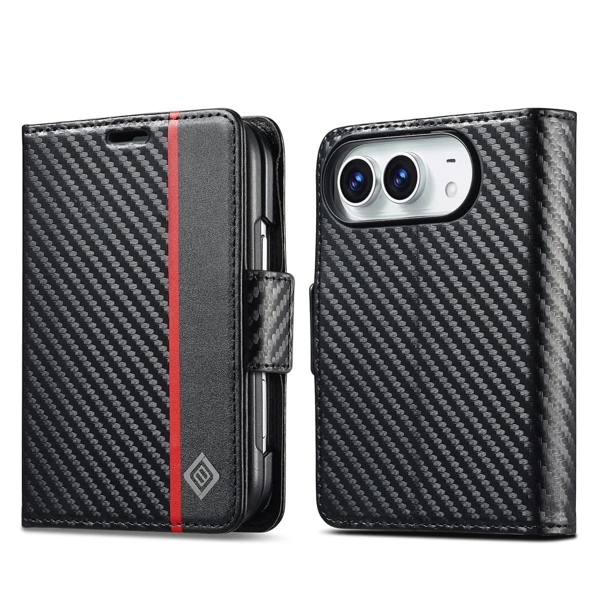 For iPhone Duo Case Luxury Carbon Fiber Leather Flip Wallet Card Slot  Shockproof Back Cover Accessories For iPhone Ultra Fold