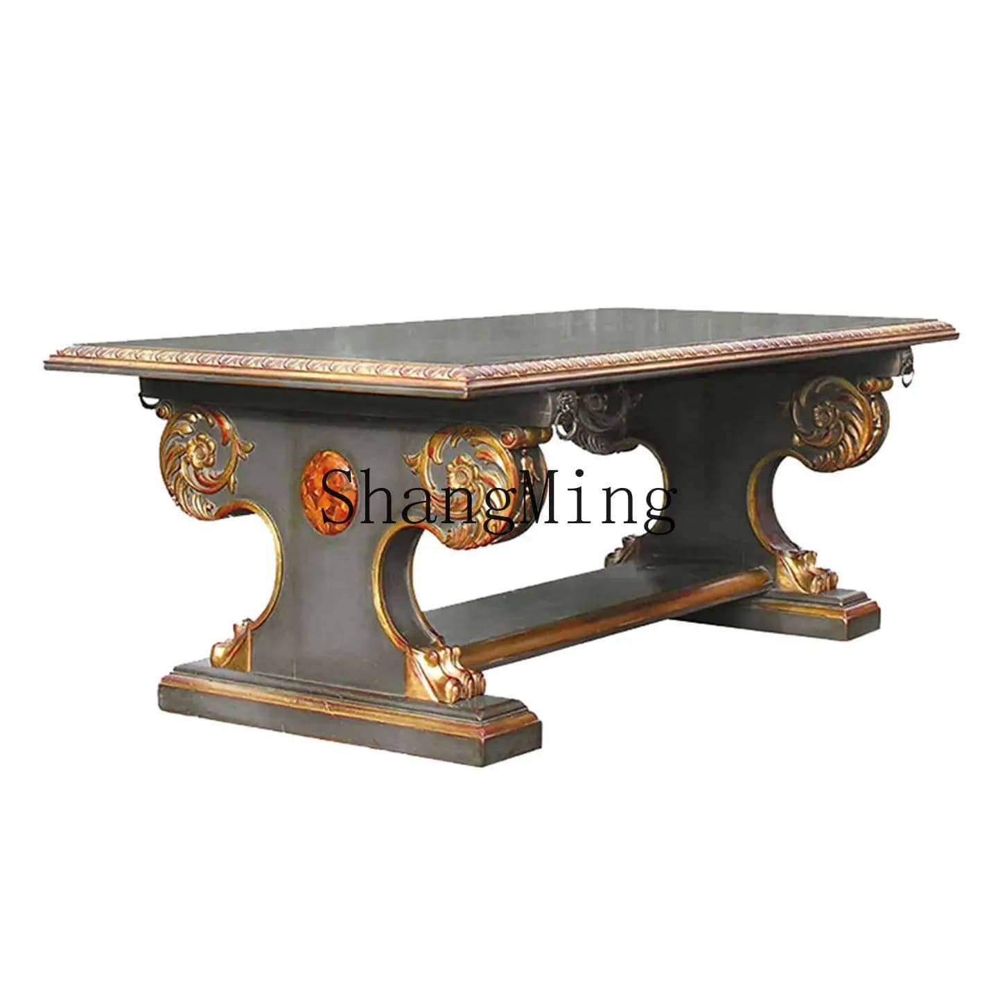SM Carved Solid Wood Dining Table Neoclassical Luxury Court Banquet  Villa Large Apartment Gold Painted Dining Table