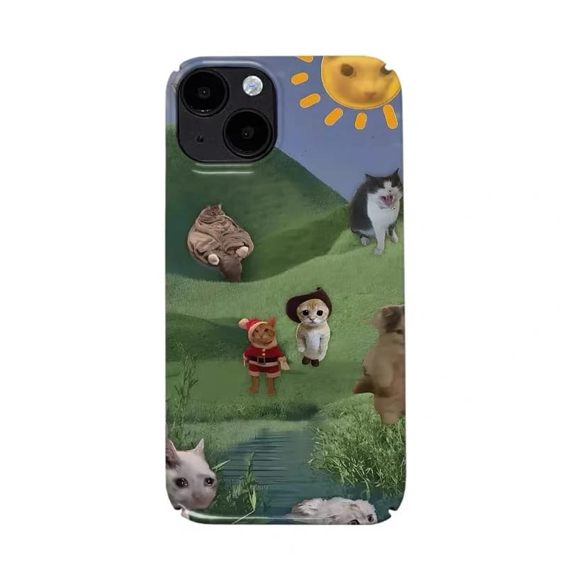Ins Green Grassland Cute Pets Case for IPHONE 17 16ProMax 15 14 13 12 11 PRO Plus Acrylic TPU Two in One Magnetic Phone Cases