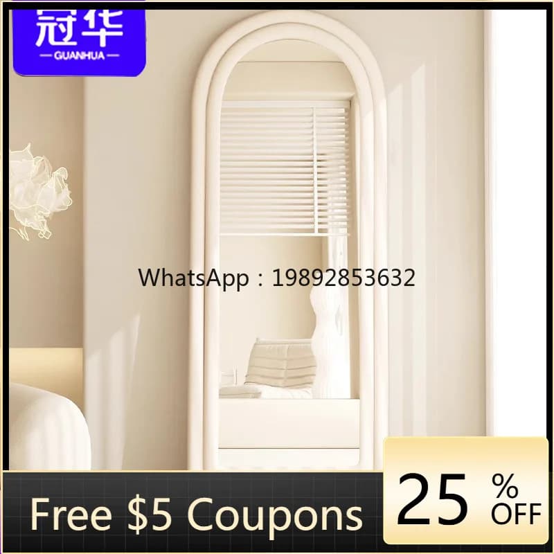 LYY Cloth-Wrapped Mirror French Double Arch Door Dressing Floor Mirror for Home Use Girls' Bedroom Full-Length Mirror