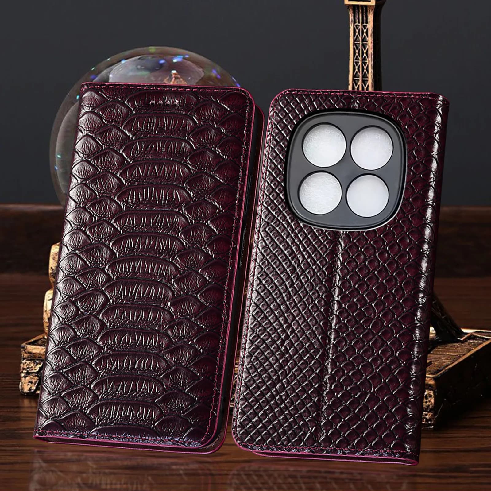 Genuine Leather Case For Redmi Note 10 10S 11 12 12S 13 14 14S 15 17 Pro Max Plus 4G 5G Turbo Python Pattern Of Flip Cover Case