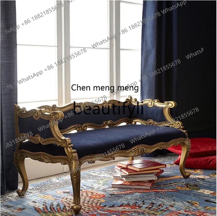 D178  American solid wood carving flower retro old double sofa chair light luxury creative sofa