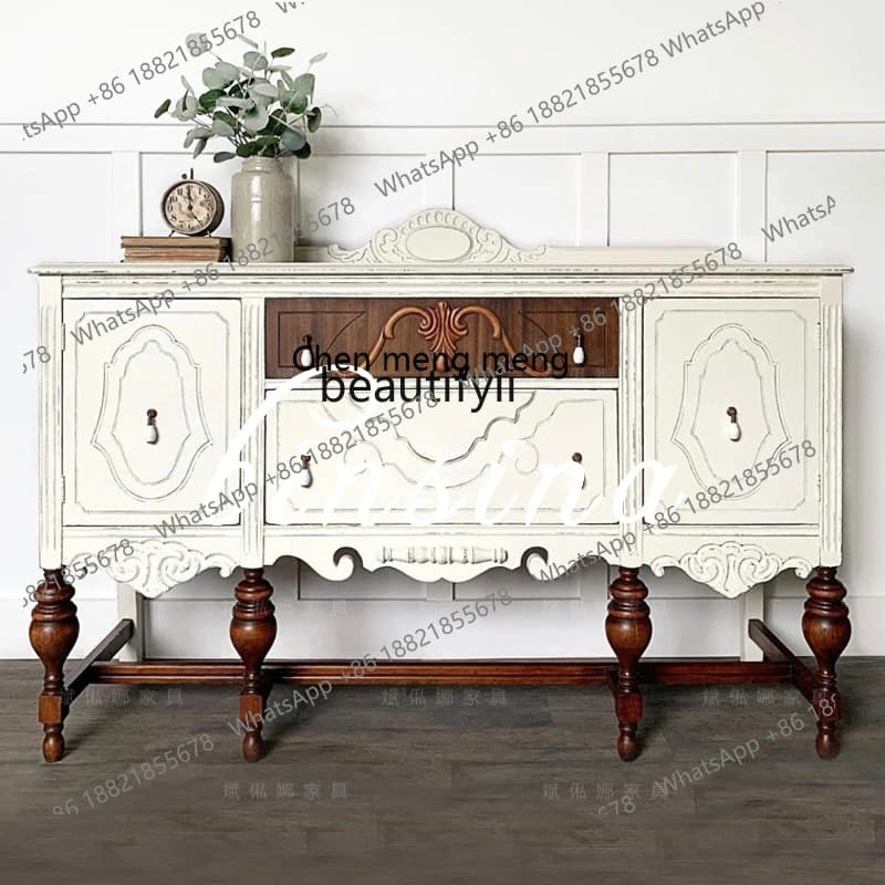 Neoclassical Solid Wood Cabinet/Distressed Entrance Cabinet/Light Luxury Carved Locker/TV