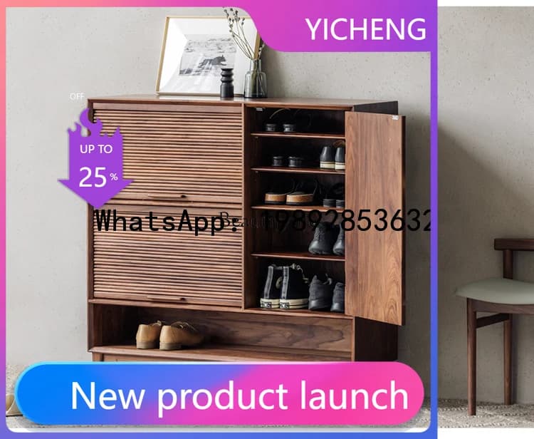 QQ Solid wood entrance shoe cabinet pure solid wood household door shoe rack with cabinet door