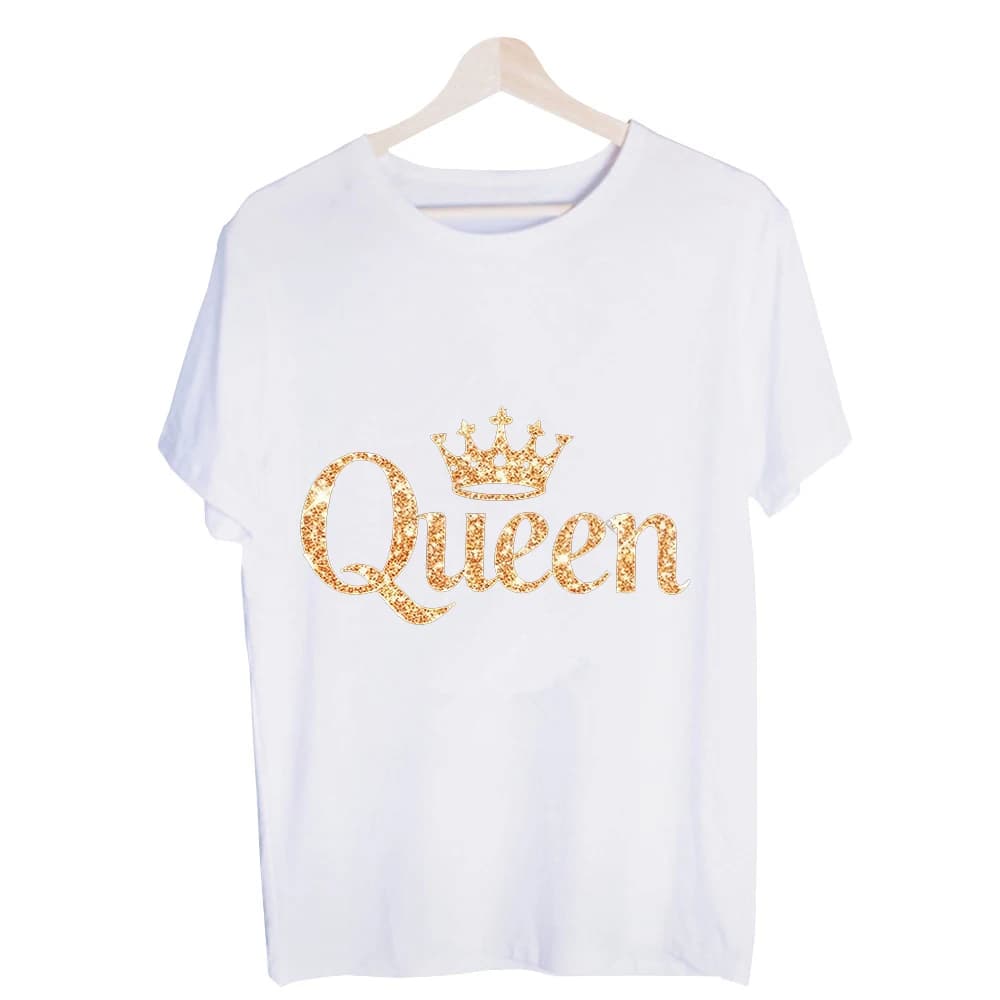 Women's Queen Typography Graphic Tee, Short Sleeve Crew Neck T-Shirt for Casual Daily Wear and Summer Outfits