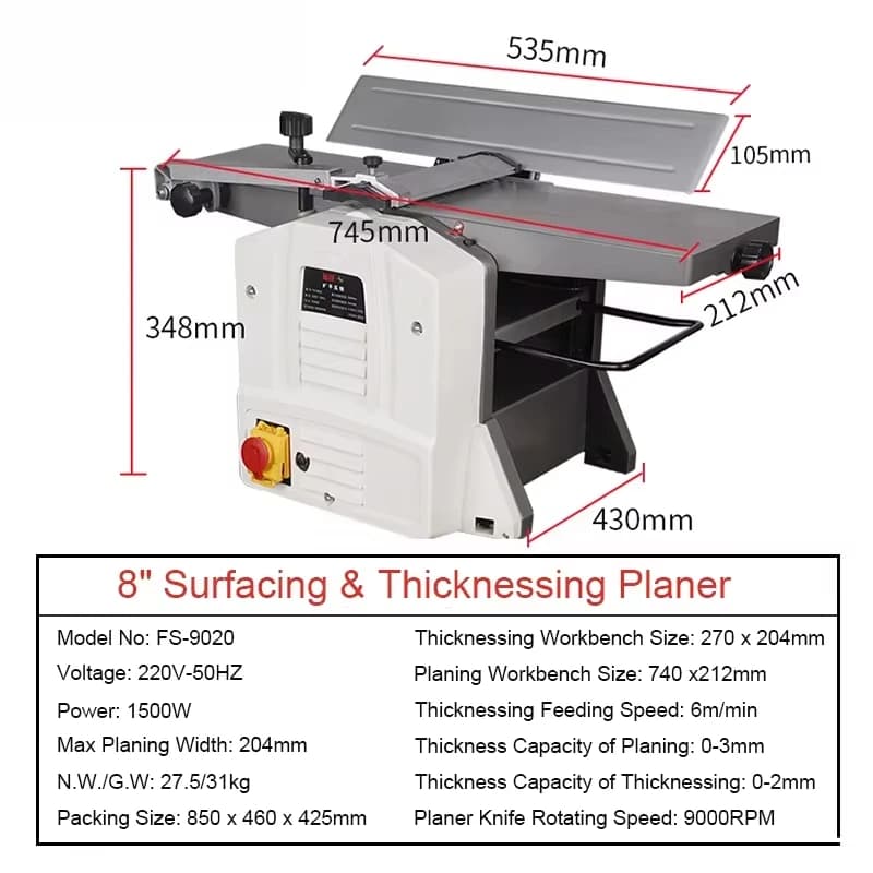 2026-FS-9020 8"  Electric Planer Wood Planing Machine for Wood Cutting