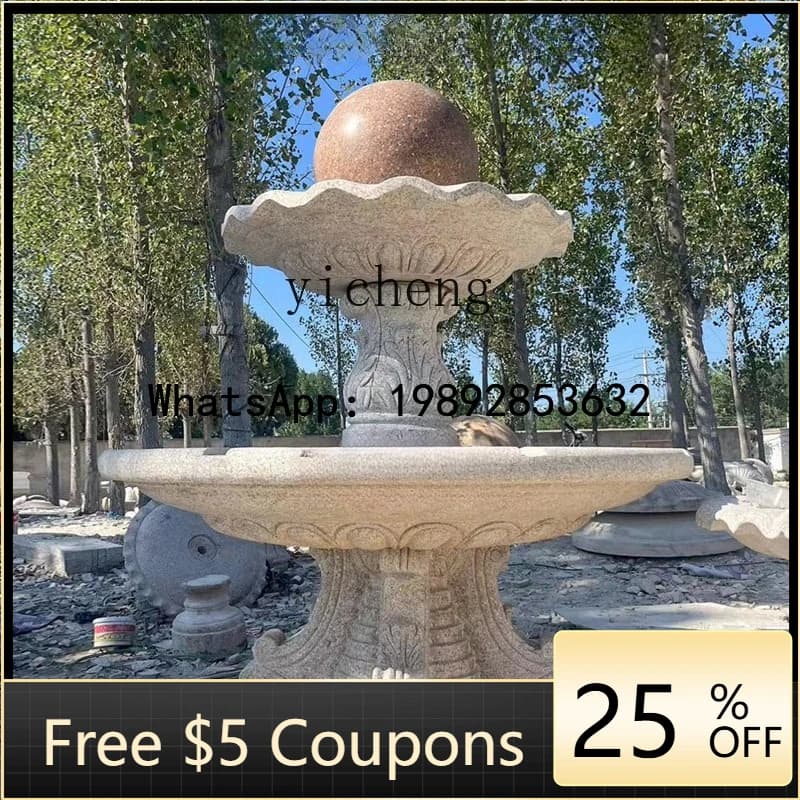 U3 Stone Carving Fountain Sculpture Outdoor Courtyard Garden Rockery Circulating Water Pool Lotus Pot Ornament