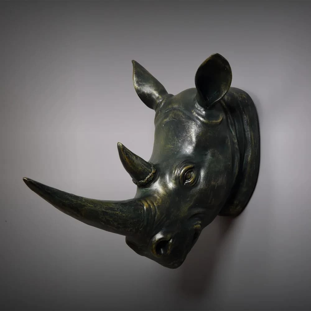 34CM MODERN RESIN EXOTIC RHINOCEROS HEAD ORNAMENT WHITE ANIMAL STATUES CRAFTS HOME HOTEL WALL HANGING ART DECORATION GIFT R102