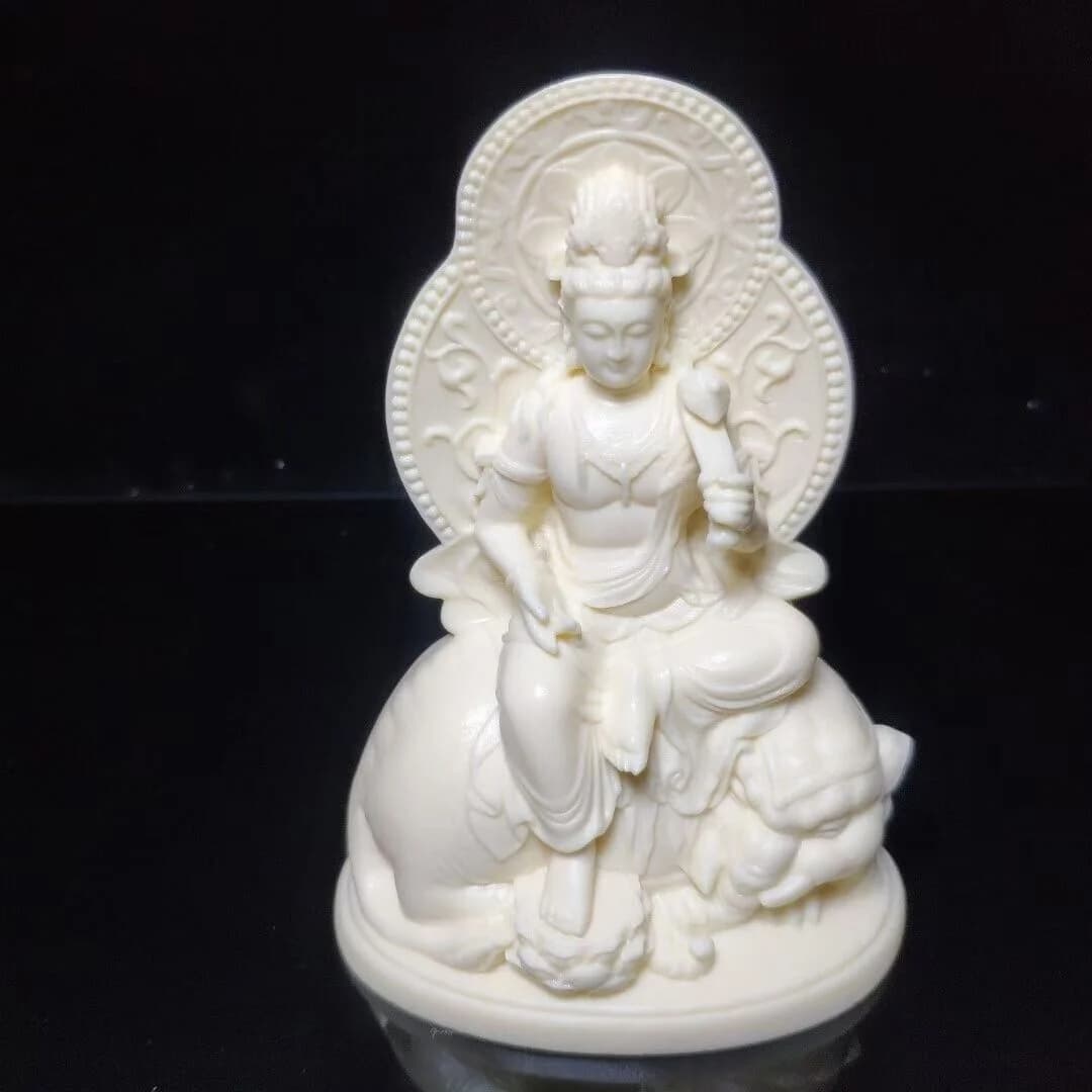 Tagua Nut Vegetable Carved Samantabhadra Bodhisattva Statue Home Desktop Decor