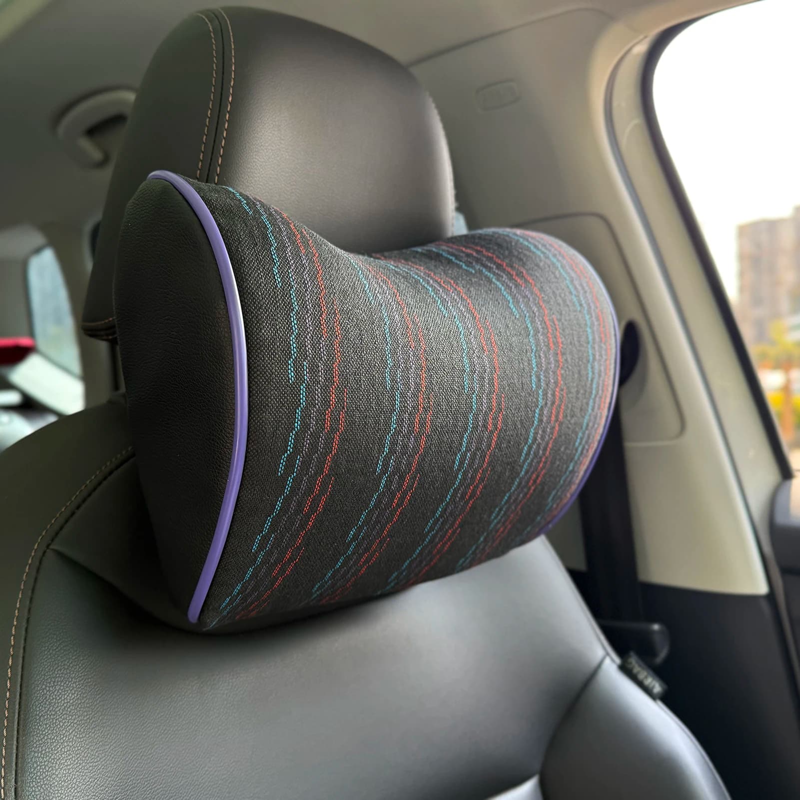 LS AUTO M Tech Fabric Car Neck Headrest Pillow Car Seat Supports Headrest for BMW Tartan Fabric Memory Foam Headrest Cojines