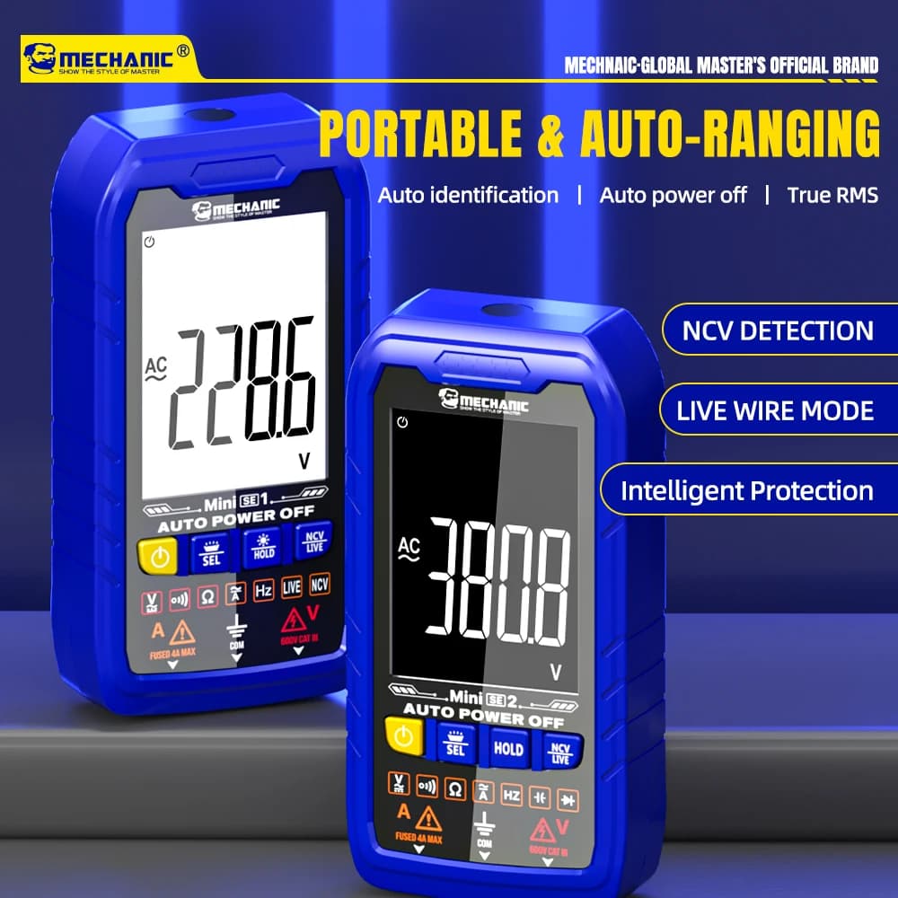 MECHANIC Pro Mini Digital Multimeter True RMS AC/DC Voltage Current Auto Range Tester Capacitance Ohm Hz Diode Continuity NCV