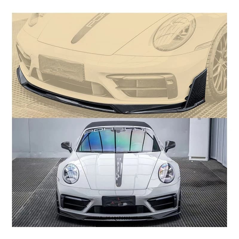 New for 911 992.1 2019-2024 Carbon Fiber Front Lip Bumper with Exhaust Cut-Outs Bolt-On Custom Car Accessory