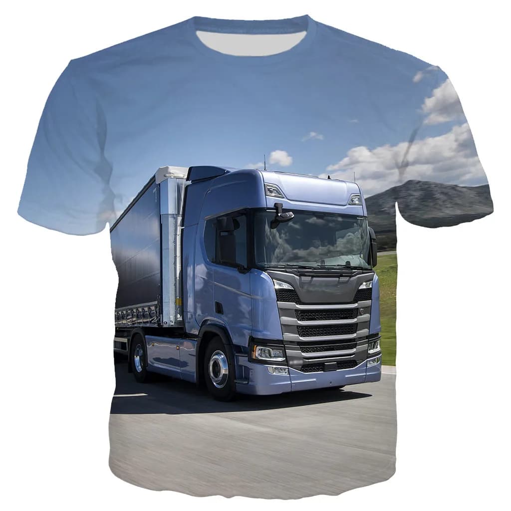 New Summer Novelty Car Truck Printed Fashion Men's and Women's Casual Breathable Sports Quick Drying Lightweight T-shirt