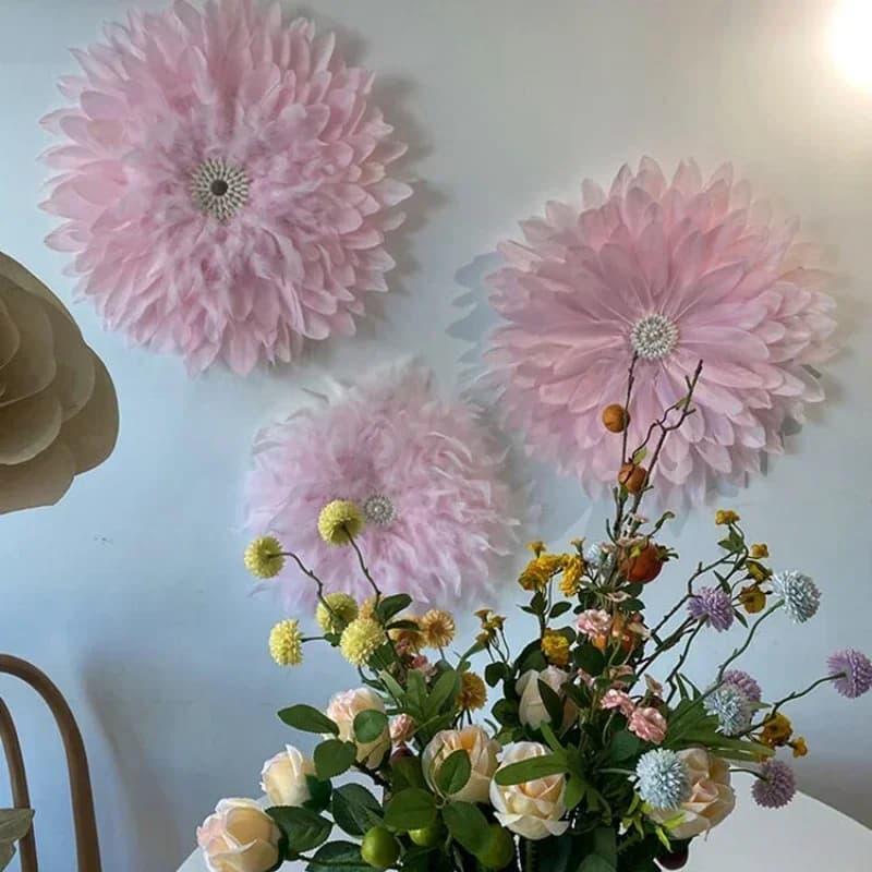 Nordic Luxurious Feather Wall Decoration round Straw Flower Bedside Hanging for Living Room Bedroom - Elegant Room Decor
